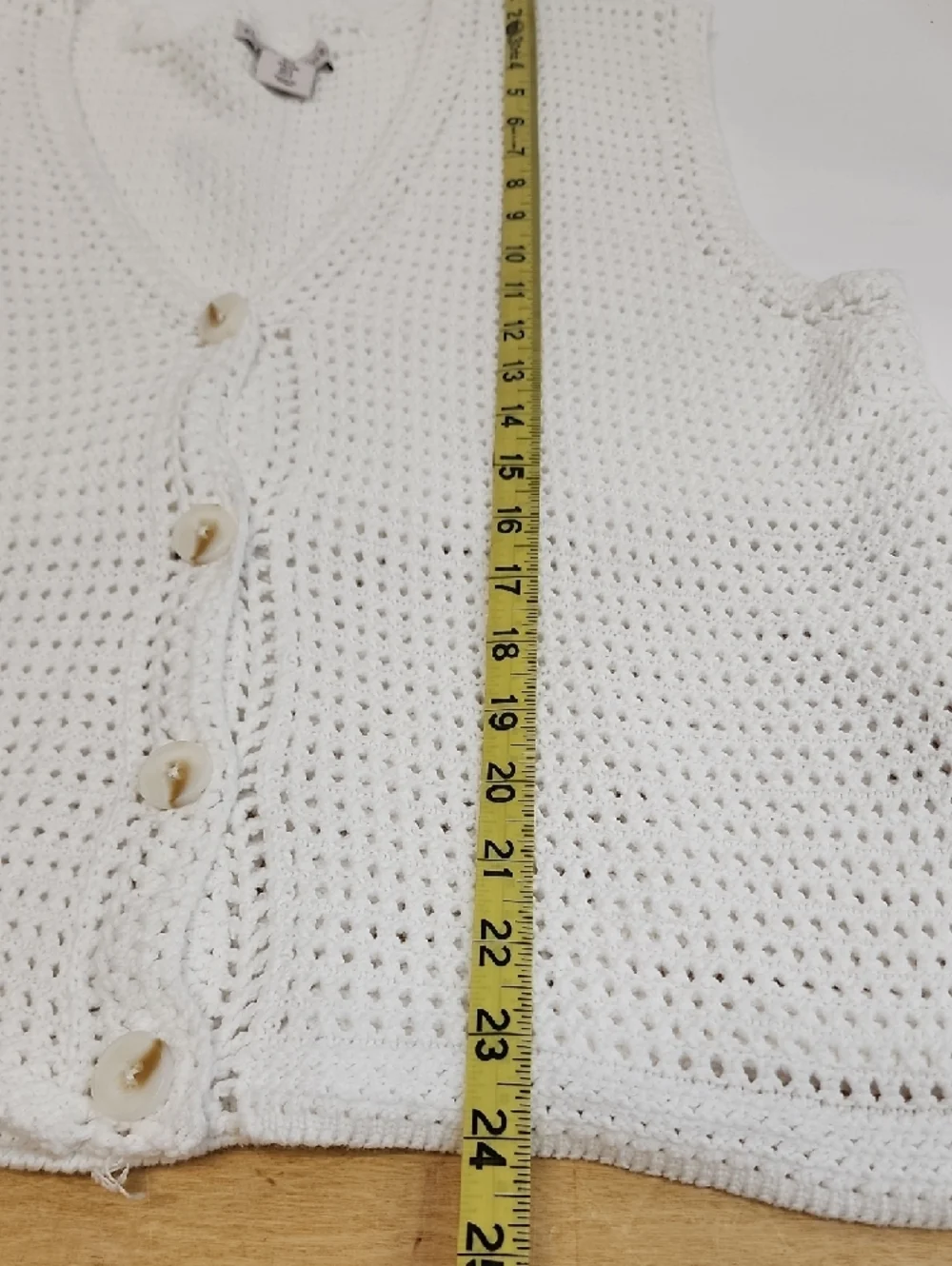 Sincerely Jules White Crochet Knit Button Front Sweater Vest Size Large